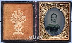 CIVIL War Era 1/9 Plate Ambrotype Photo Portrait Of A Teenage Girl