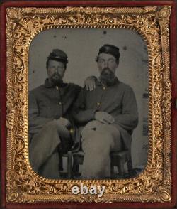 CIVIL War Era 6th Plate Tinted Tintype. Union Soldiers, Affectionate Pose