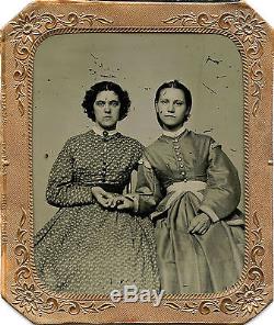 CIVIL War Era Tintype Photo -two Attractive Women Holding Hands Lesbian Interest