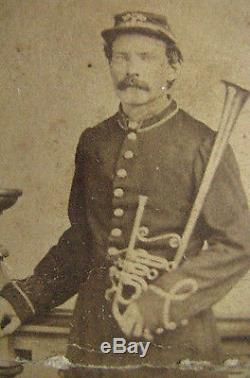 CIVIL War Musician With Brass Horn CDV Photograph
