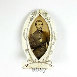 CIVIL War Pow Made While In Camp Union Officer Photograph Albumen Frame