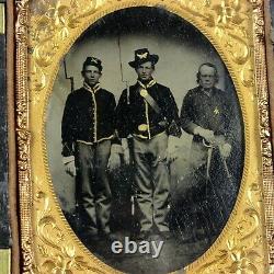 CIVIL War Quarter Plate Tintype Artillery Men Gutta Percha Case Tinted Sword