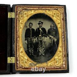 CIVIL War Quarter Plate Tintype Artillery Men Gutta Percha Case Tinted Sword