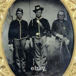 CIVIL War Quarter Plate Tintype Artillery Men Gutta Percha Case Tinted Sword