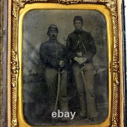 CIVIL War Quarter Plate Tintype Cavalry Men Gutta Percha Case Tinted Sword