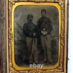 CIVIL War Quarter Plate Tintype Cavalry Men Gutta Percha Case Tinted Sword