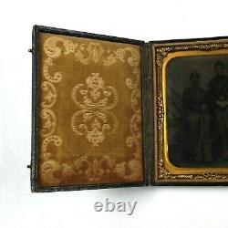 CIVIL War Quarter Plate Tintype Cavalry Men Gutta Percha Case Tinted Sword