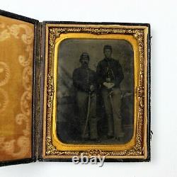 CIVIL War Quarter Plate Tintype Cavalry Men Gutta Percha Case Tinted Sword