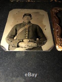 CIVIL War Soldier 9th Plate Tintype Image Eagle Breast Plate Us Belt Buckle