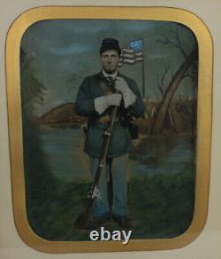 CIVIL War Soldier With Rifle. Full Plate Tinted Flag Rare