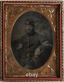 CIVIL War Soldier With Sword Hand Tinted 1/4 Plate Tintype