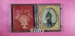 CIVIL War Tintype Drummer Boy 1/6 Plate In Full Case/nice Clean Image/photo