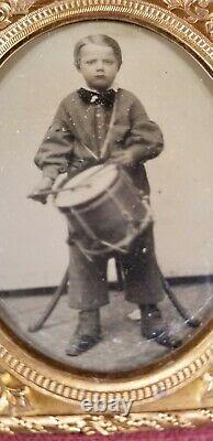 CIVIL War Tintype Drummer Boy 1/6 Plate In Full Case/nice Clean Image/photo