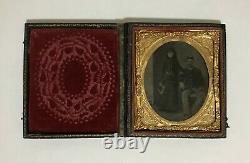 CIVIL War Tintype Union Soldier And Woman In Mourning In Case