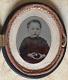 Civil War Union Infant Boy Holding Small Cannonball Tintype In Oval Union Case