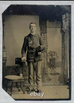 CIVIL War Union Soldier Tintype Photograph With Kepi Hat & Pin