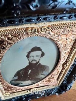 C-W 1/9 plate SERGEANT c1864 RUBY AMBROTYPE THERMOPLASTIC FRAME Berg 7-51 (VR)