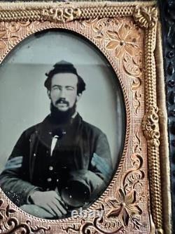 C-W 1/9 plate SERGEANT c1864 RUBY AMBROTYPE THERMOPLASTIC FRAME Berg 7-51 (VR)