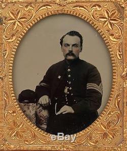 Ca 1860's CIVIL WAR 6th PLATE RUBY RED AMBROTYPE UNION SERGEANT with6TH ARMY CORPS