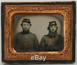 Ca 1860's CIVIL WAR 9th PLATE RUBY AMBROTYPE PAIR OF UNION SOLDIER withPARTIAL ID