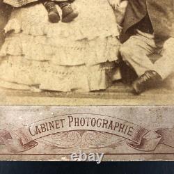 Cabinet Card Photograph 1860s Family Portrait Sepia Civil War Era Bell Dress WOW