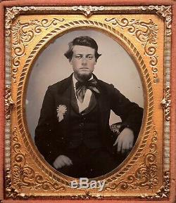 Cased 1/6 Plate Ambrotype Handsome Southern Man CIVIL War Secession Cockade