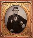 Cased 1/6 Plate Ambrotype Handsome Southern Man Civil War Secession Cockade