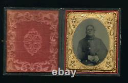Cased Tintype Civil War Era 1860s Sea Captain Navy Style Pea Coat Photo Antique