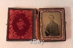 Cased Tintype Daguerreotype Civil War Union Officer With Sword Gold Tint