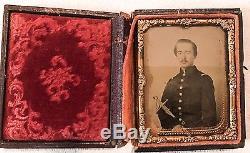Cased Tintype Daguerreotype Civil War Union Officer With Sword Gold Tint