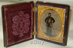 Civil War 1/4 Plate Tintype Photo of Union Cavalryman with Sword in Union Case