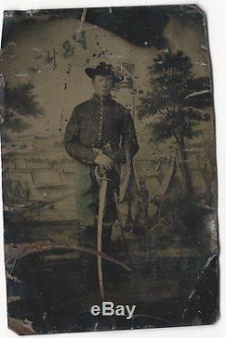Civil War 1/4 Plate Tintype double armed cavalryman
