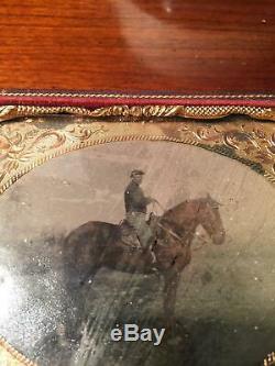 Civil War 1/4 Plate Tintype of a Union Cavalryman Sitting on his Horse