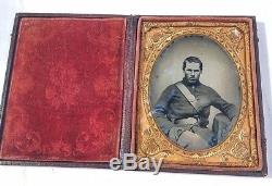Civil War 1/4 Quarter Plate Tintype Cased Union Soldier Wearing Potsdam Bayonet