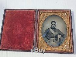 Civil War 1/4 Quarter Plate Tintype Cased Union Soldier Wearing Potsdam Bayonet