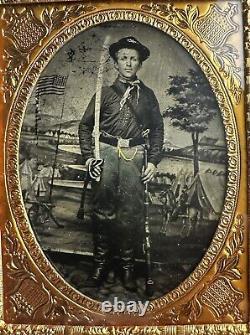 Civil War 1/4 Tintype Photo Photograph Of Cavalry Soldier With Spencer Carbine