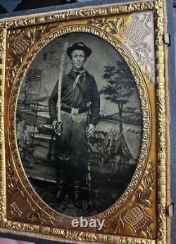 Civil War 1/4 Tintype Photo Photograph Of Cavalry Soldier With Spencer Carbine