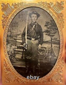 Civil War 1/4 Tintype Photo Photograph Of Cavalry Soldier With Spencer Carbine