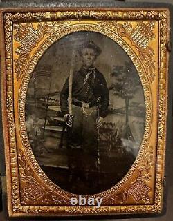 Civil War 1/4 Tintype Photo Photograph Of Cavalry Soldier With Spencer Carbine