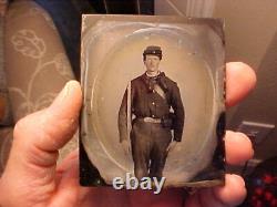 Civil War 1/6 Plate Ambrotype Photograph FULL Length SOLDIER Cap Cartridge Boxes