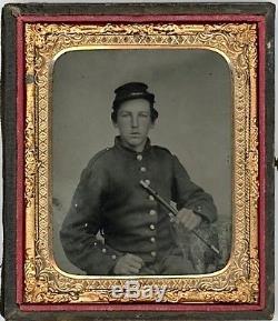 Civil War 1/6 Plate Ruby Ambrotype New York State Fifer Musician w Instrument