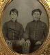 Civil War 1/6 Plate Tintype Pair Of Young Soldiers Cigar, Hand On The Other Knee