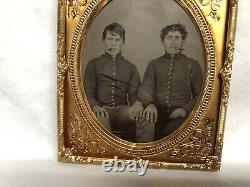 Civil War 1/6 Plate Tintype Pair of Young Soldiers Cigar, Hand on the Other Knee