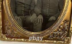 Civil War 1/6 Plate Tintype Pair of Young Soldiers Cigar, Hand on the Other Knee