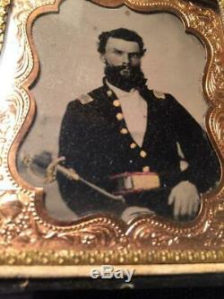 Civil War 1/6 Plate Tintype of a Union Officer with Sword