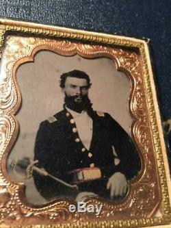 Civil War 1/6 Plate Tintype of a Union Officer with Sword