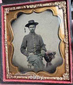 Civil War 1/6 Tintype Of Seated Soldier With Unique Tassel