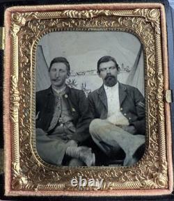 Civil War 1/6 Tintype Photo Of 2 Pards One Smoking Cigar
