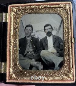 Civil War 1/6 Tintype Photo Of 2 Pards One Smoking Cigar