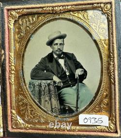 Civil War 1/6 Tintype Photo Photograph Of A Soldier With Cane
